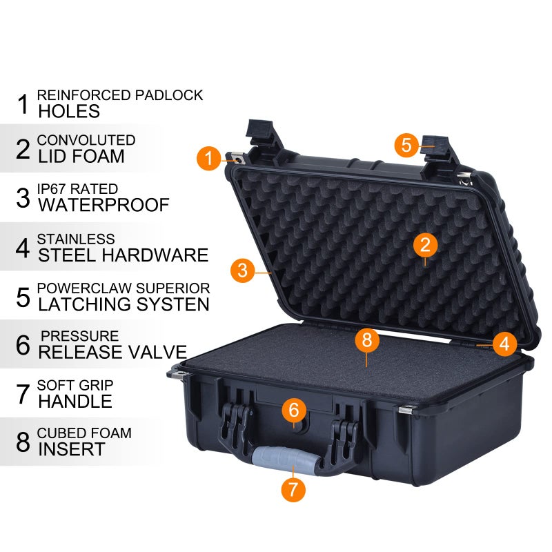 MEIJIA All Weather Waterproof Hard Camera Case with Customizable Fit Foam,Fit Use of Drones,Camera,Equipments,Pistols,Black,15.98x12.99x6.85inches - Image 4